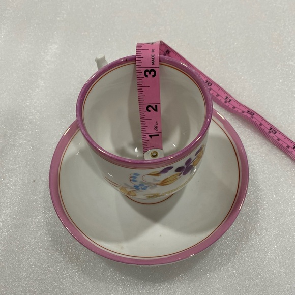 German Antique “Remember Me”Teacup and Saucer Pink Banded Hand Painted Beauty - Picture 5 of 13